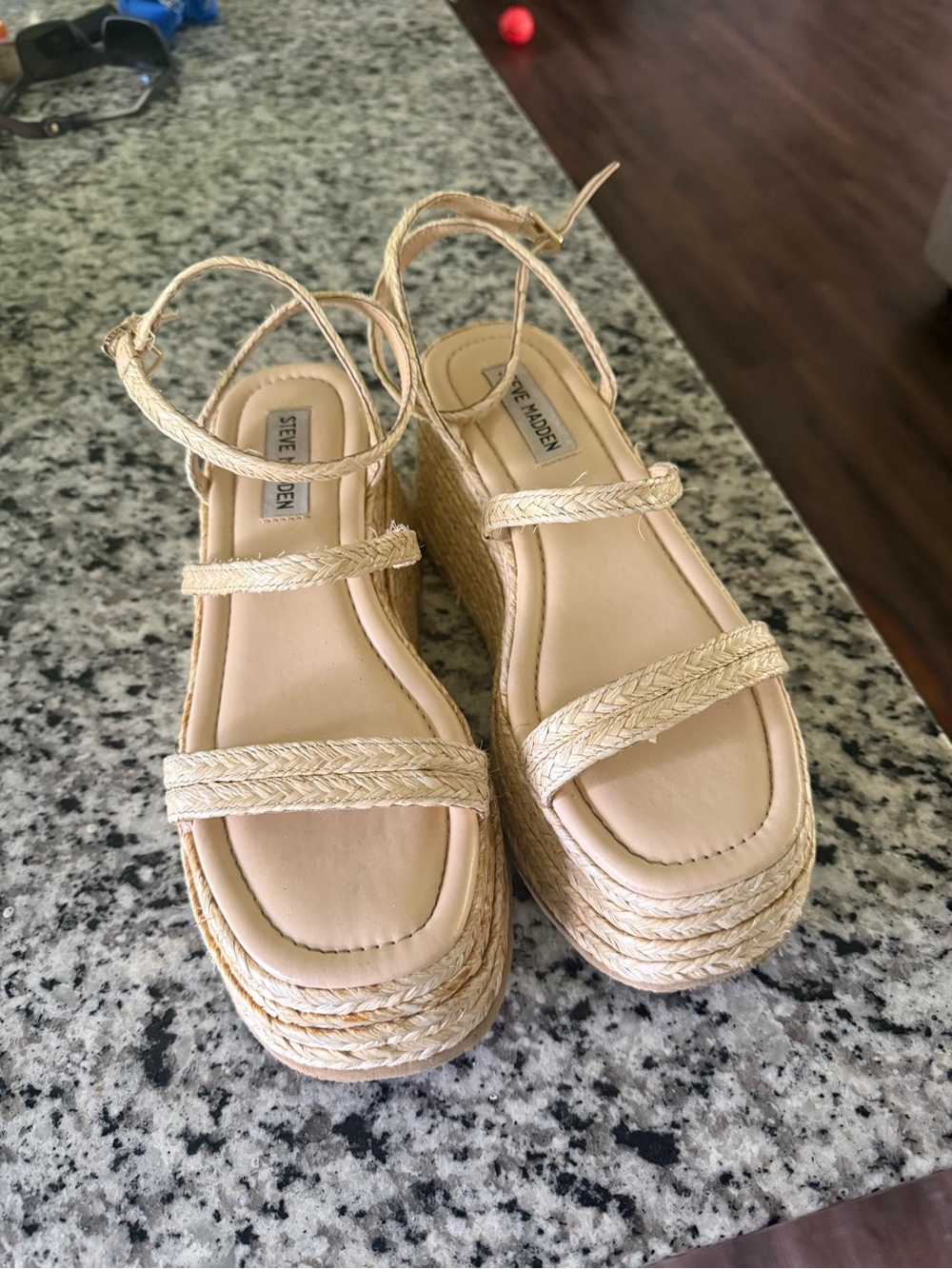 Steve Madden Beige Braided Espadrille Wedge Sandals